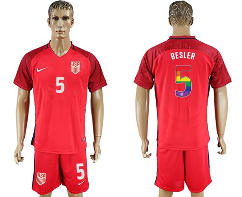 USA #5 Besler Red Rainbow Soccer Country Jersey